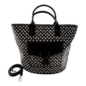 Vera Bradley TASSEL TOTE HANDBAG Crossbody Purse Vegan Leather Black White NWOT